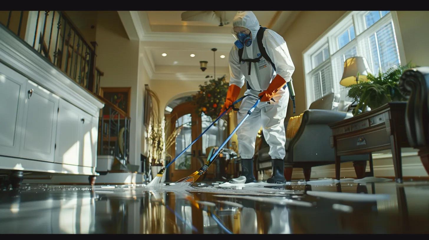 a professional cleaning team in colonial cleaning uniforms showcases their expertise while meticulously deep cleaning a modern denver home, emphasizing the importance of quality and reliability in post-construction cleaning services.